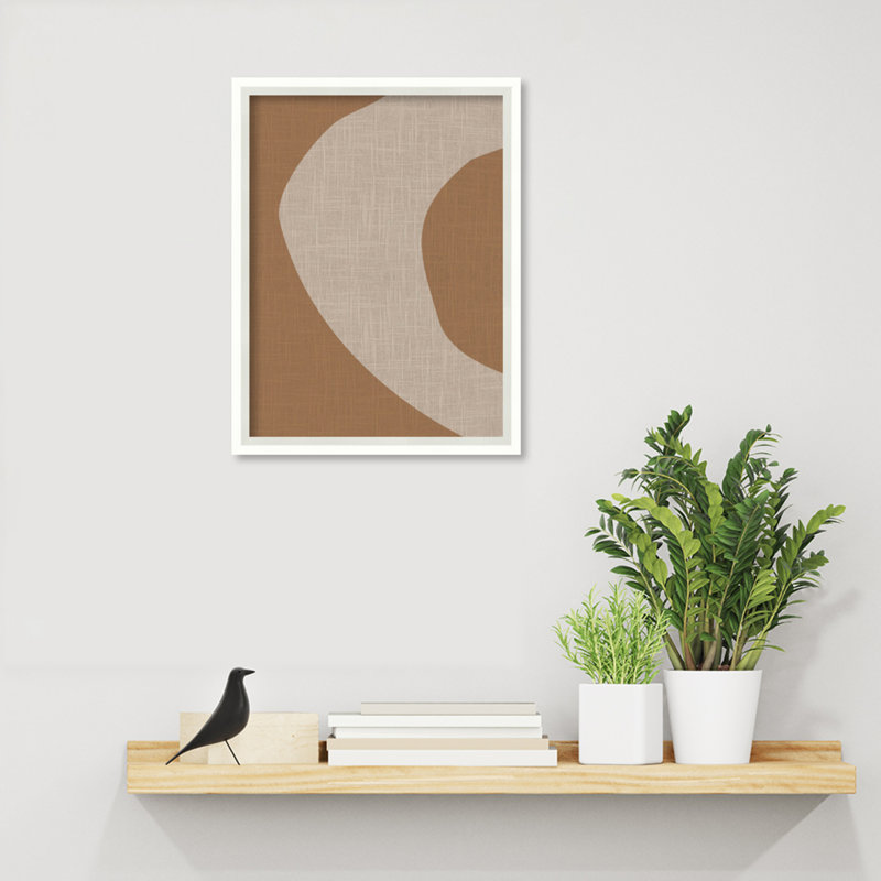 The Creative Bunch Studio Minimal Modern Organic Abstraction 1, havane et brun, lin naturel hachuré encadré sur papier par The Creative Bunch Studio, reproduction