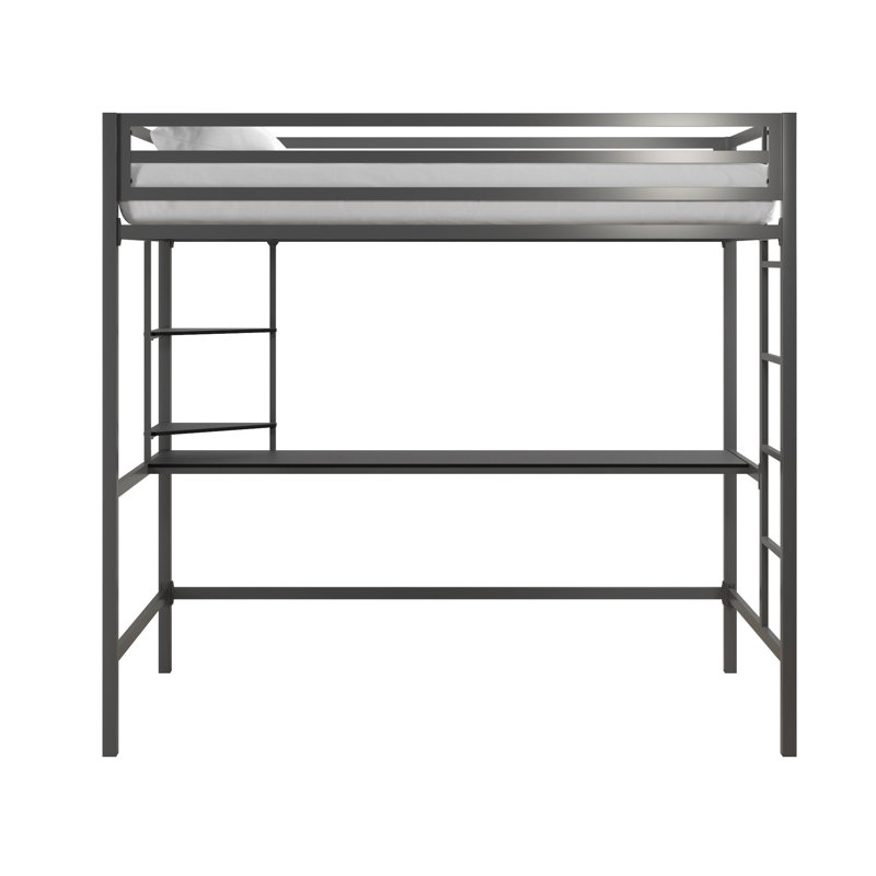 Lit mezzanine en métal avec bureau intégré Maxwell par Novogratz, Gris, Simple