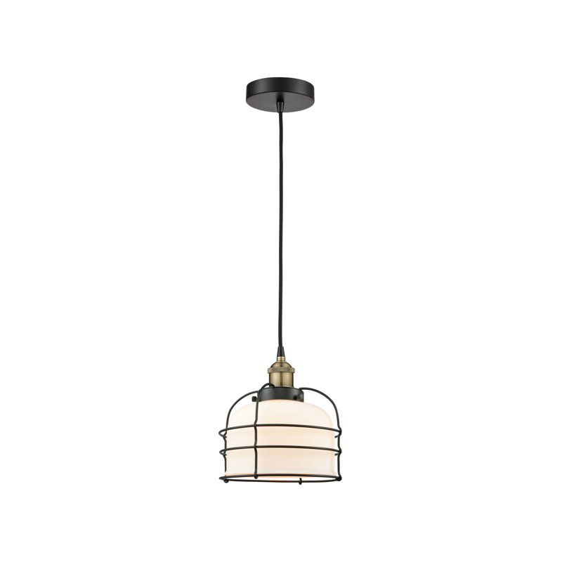 Luminaire suspendu 1 lumière Helladius, Laiton antique noir, Blanc mat, H 10,25 po x l 9 po x P 9 po