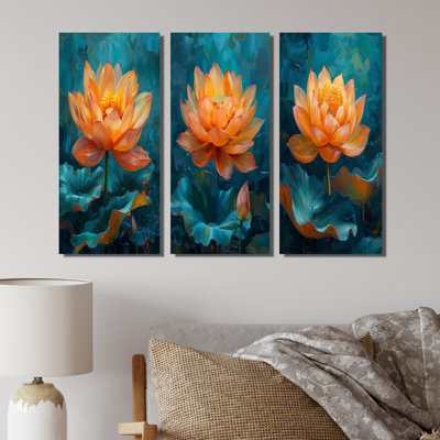 Orange vif et bleu éclatant de lotus I - Collection d'art mural Lotus