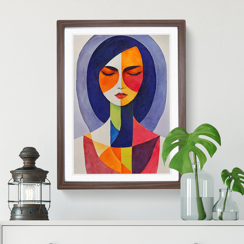 XV1022-5295X Woman Abstract Watercolour No.6 1 Piece Single Picture Frame Painting, 34cm H x 25cm W x 2cm D, Walnut