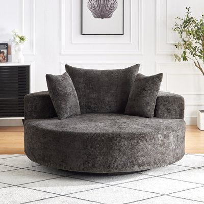 Fauteuil-lit pivotant en mousse de 55 po L chenille, moelleux moderne pour chambre à coucher, salon, salle de projection, rotation à 360 degrés, rembourré, noir moderne, coussin de salon de chambre à coucher,