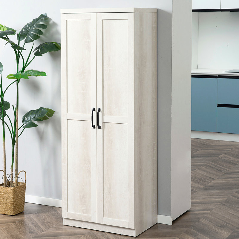 Garde-manger de 63 po blanc antique, autoportant avec 5 tablettes et 2 portes pour le garde-manger, pièce