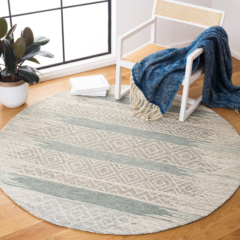 Metro Hand Tufted Wool/Cotton Abstract Rug in NATURAL/LIGHT GREY, Round 6'