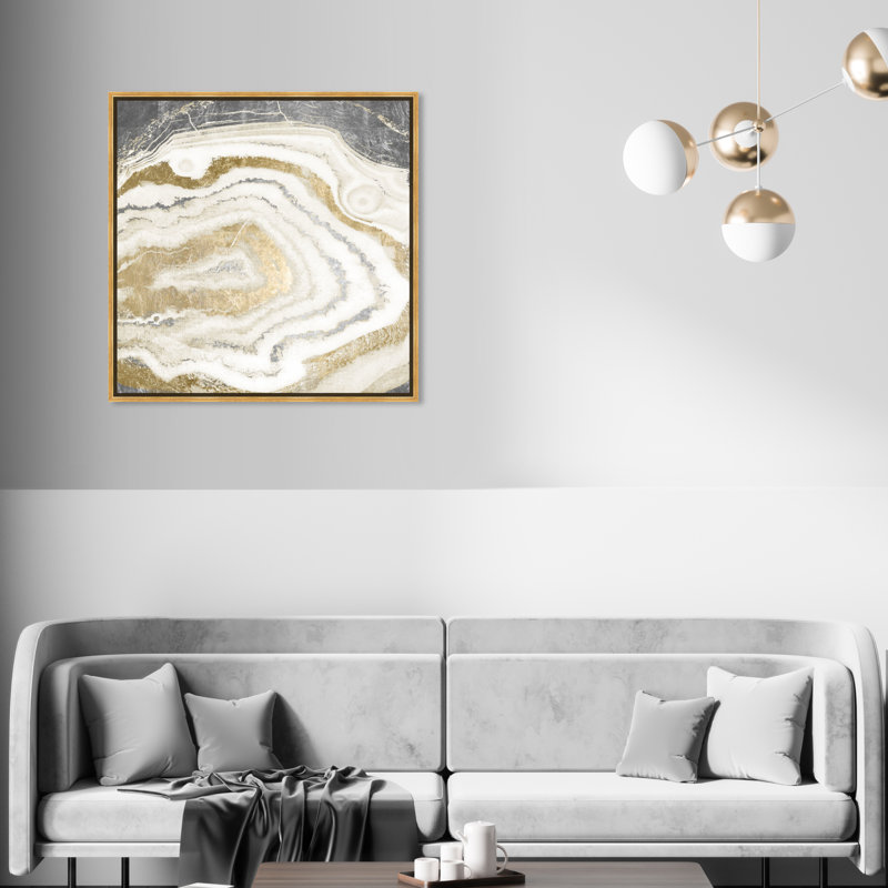 «Abstract Silver Gold Agate Geode Crystals», reproduction d'art graphique sur toile, H 30 po x l 30 po x P 1,5 po, Or
