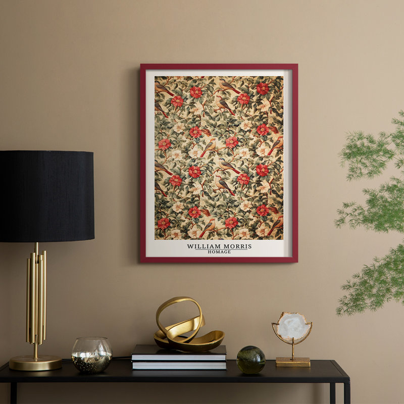 Imprimé encadré en bois massif de la série CCXLVI de Wm Morris, H 11 po x l 9 po, Rouge