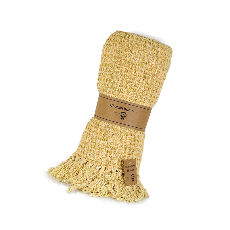 Yellow Cotton Waffle Weave Throw Blanket, 50x60 Inch