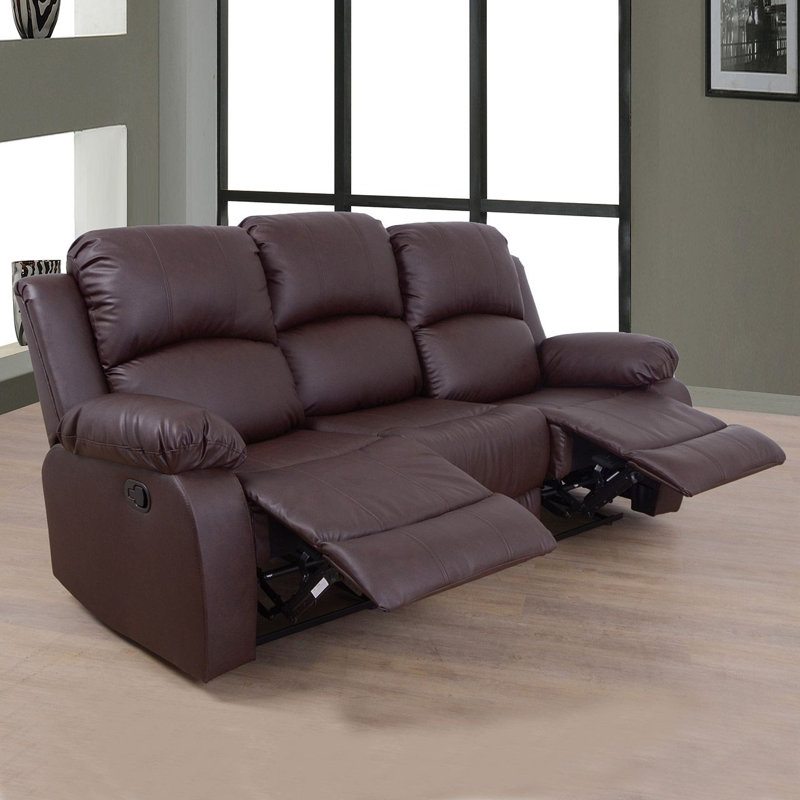 Canapé inclinable manuel en cuir 78,5 po, Brun
