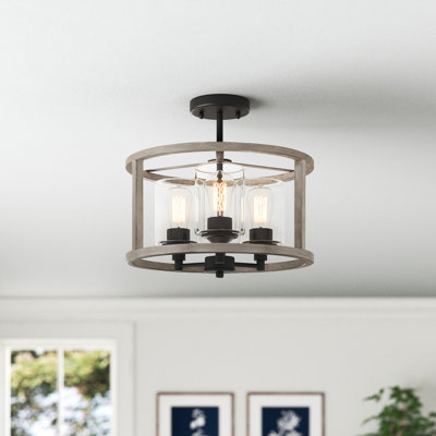 Kwong 3 - Light Living Room Steel Dimmable Glass Semi Flush Mount