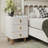 Set of 2 Solid Wood Core Nightstands with Faux Leather Upholstery & Sintered Stone Top-759513827