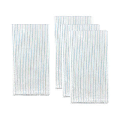 Stitched Cotton White/Blue Tea Towel, Set of 4