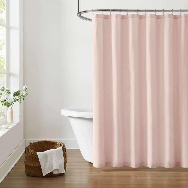 Ebern Designs Solid Cotton Percale Shower Curtain, Blush