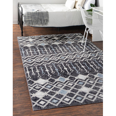 Tapis abstrait gris anthracite / bleu clair