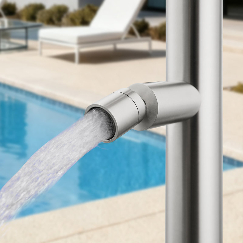 Douche extérieure autoportante en acier inoxydable 316 à double fonction H 91,34 po avec lavage des pieds, Nickel Brusahed