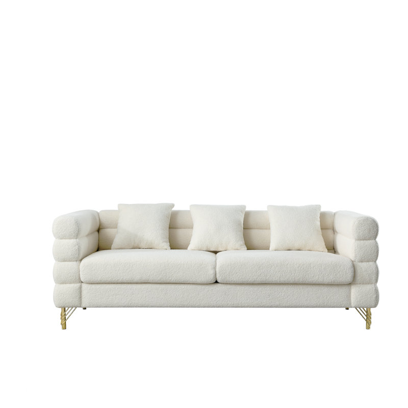 81 Inch Oversized 3 Seater Sectional Sofa, Living Room Comfort Fabric Sectional Sofa - Deep Seating Sectional Sofa, Soft Sitting With 3 Pillows For Living Room,Bedroom Teddy