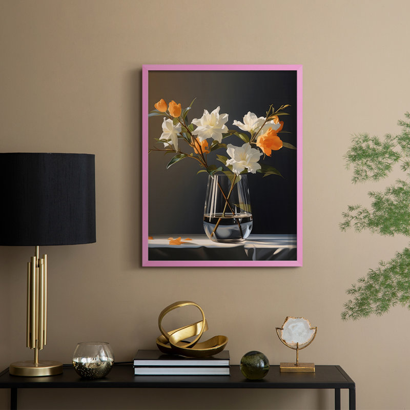 Reproduction encadrée Classy Vase II - bois massif, H 15 po x l 12 po, Rose