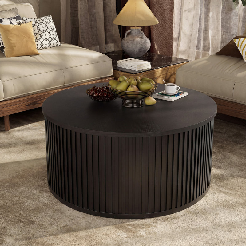 31.5" Round Solid Wood Lift Coffee Table With Storage, Black