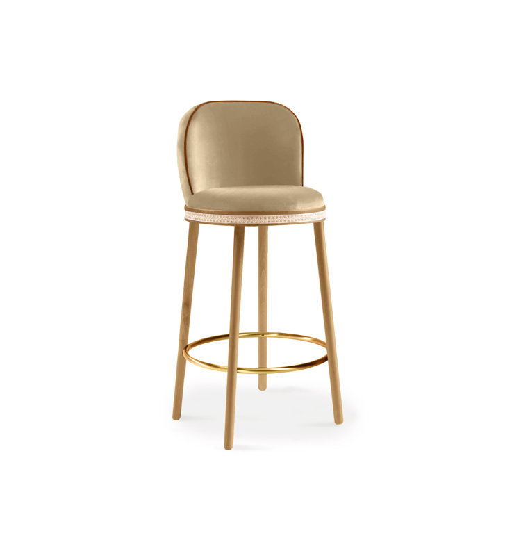 Tabouret de bar et de comptoir Alma, Tabouret de bar (siège d'une hauteur de 30 po), Laiton poli, Dune