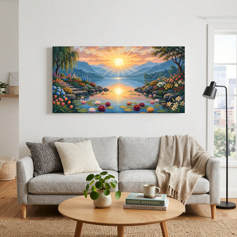 «Sunset Lake», reproduction d'art sur toile, ensemble de 1, Toile tendue, 40“W x 20”H