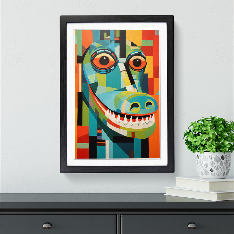 XYZ-FRM-V1223-1778 Alligator Constructivism No.3 - Single Picture Frame Print on Wood, Black, 46cm H x 34cm W x 2cm D