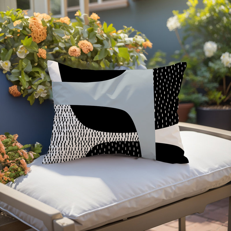 Coussin lombaire réversible intérieur / extérieur Vikka, H 14 po x l 20 po, Gray/Black/Off-White, Labi