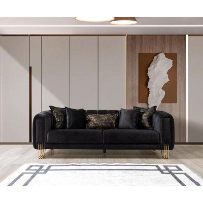 Sanna 3 Piece Velvet Living Room Black Set