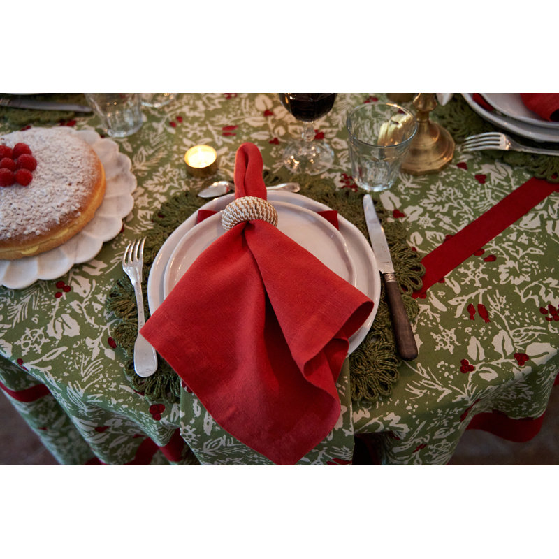 Baies De Houx Handmade Floral Tablecloth, 90" Square