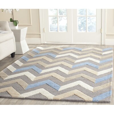 Aundray Chevron Handmade Tufted Wool Grey/Ivory Area Rug -  George Oliver, VKGL5382 32902231