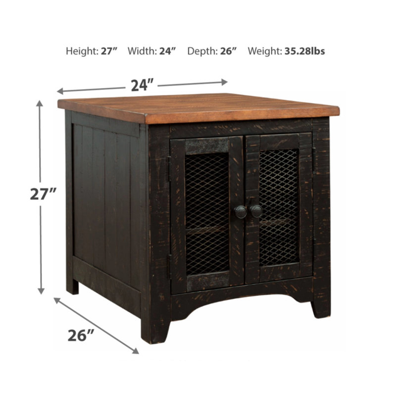 Valebeck Vintage Black and Brown Rectangular End Table with Interior Shelves