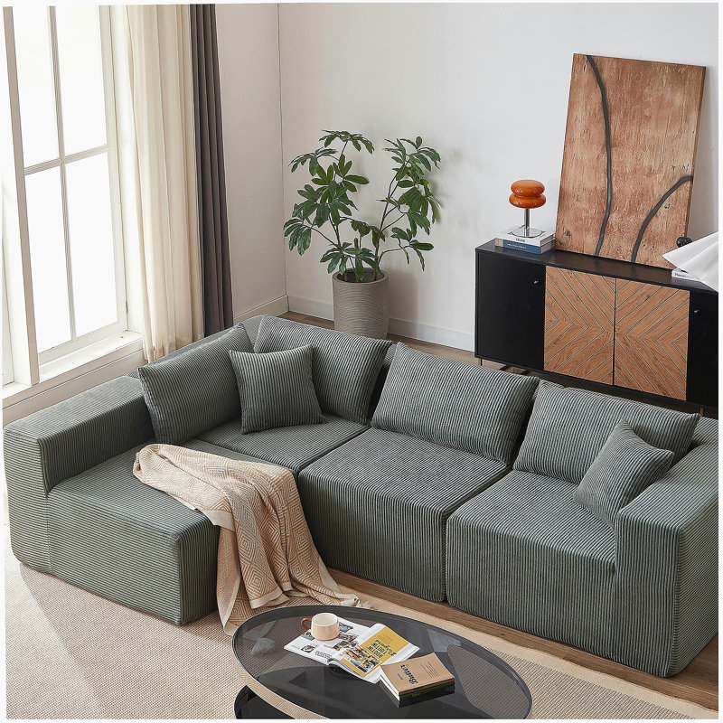 Canapé modulaire en L 104 po en velours côtelé de 104 po, ensemble de canapé de plancher de luxe, meubles d'intérieur rembourrés, canapé compressé rempli de mousse pour le salon, la chambre à coucher, combinaison de 4 PC gratuite