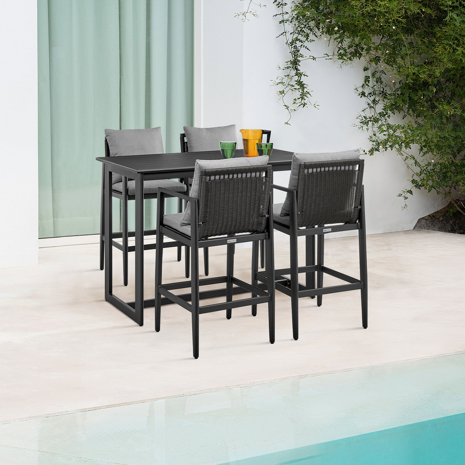 Gerri Aluminum Outdoor Bar Stool with Cushion, 30"