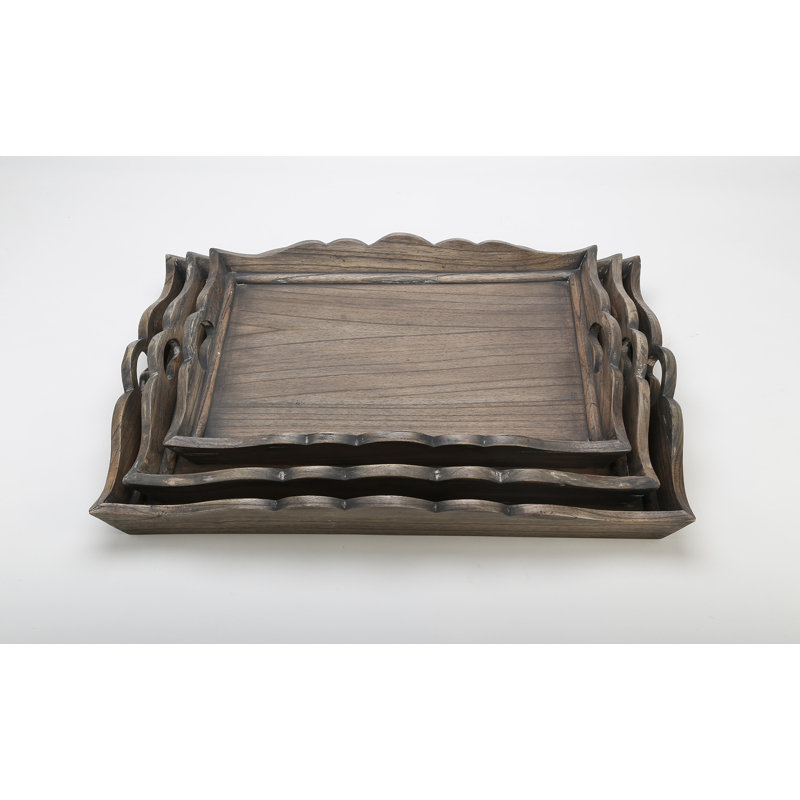 Kadence Scalloped Edge 3-Piece Serving Tray Set, Schooner Brown