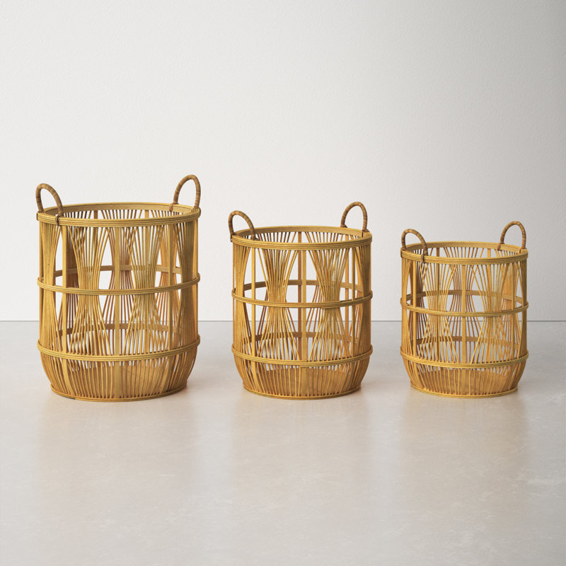 Handmade Bamboo Basket With Handles - Set of 3