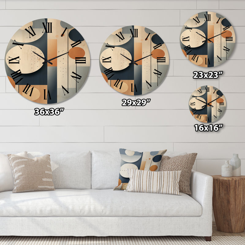 Horloge murale graphique en bois et jaune - Bleu, Grand