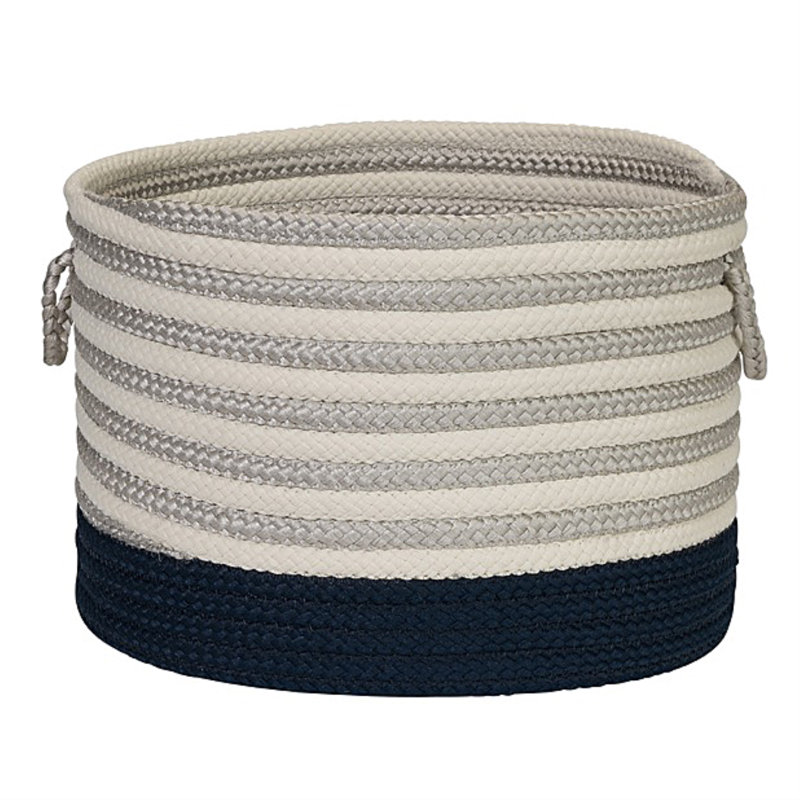 Panier de rangement rond ligné Chloe, Bleu marine, H 12 po x l 18 po x P 18 po