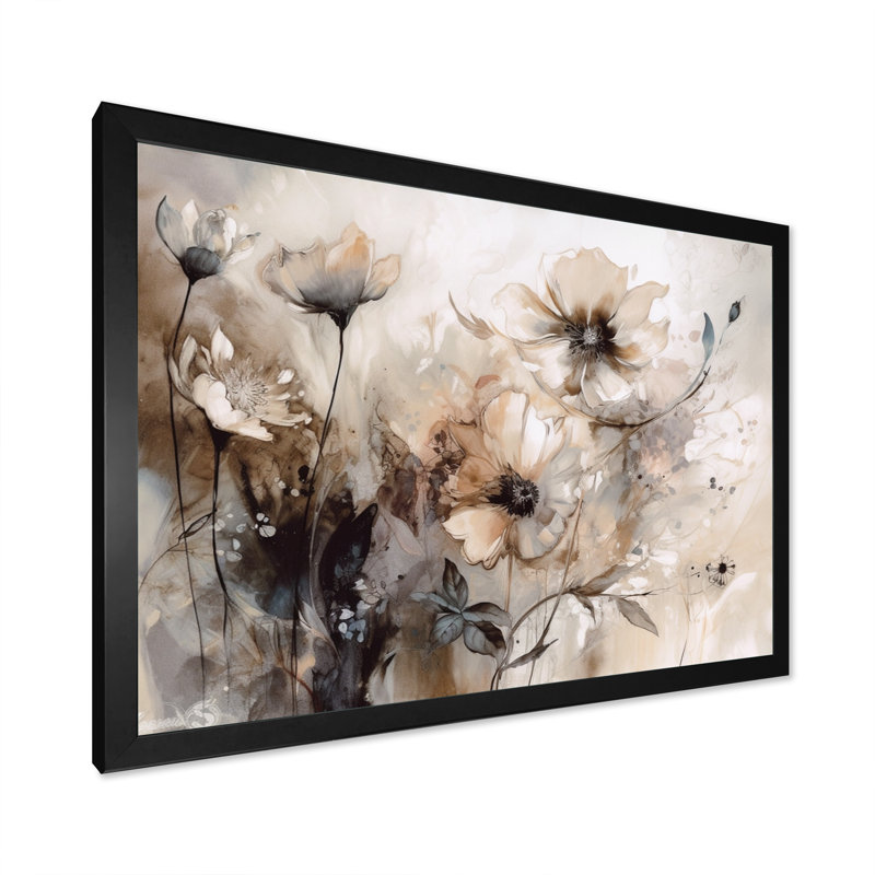 Impressions florales délicates et chaudes - décoration murale florale, H 16 po x l 32 po, Cadre photo unique, Noir