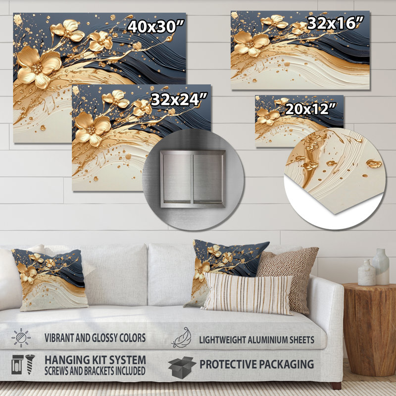 «Abstract Flower Whispering Winds I», impression murale en métal Floral, H 12 po x l 20 po
