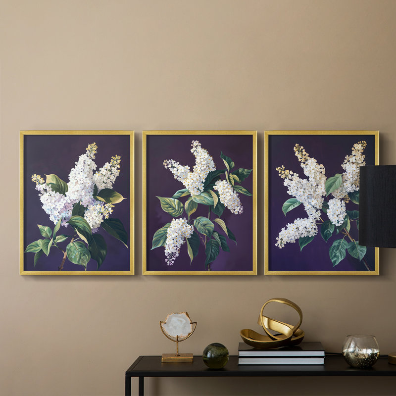 Série d'étude florale Lxxix - lot de 3 estampes numériques - prêt à être accroché, Cadre doré, H 10 po x l 8 po