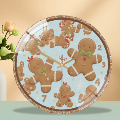 Gingerbread-Men-Clock-Face-With-Numbers Art - 12‘’ Modern Glass Wall Clock