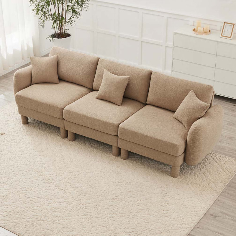 Canapé 3 places en tissu Boucle incluant 3 coussins, Café, 3, H 35 po x l 109,4 po x P 35,8 po