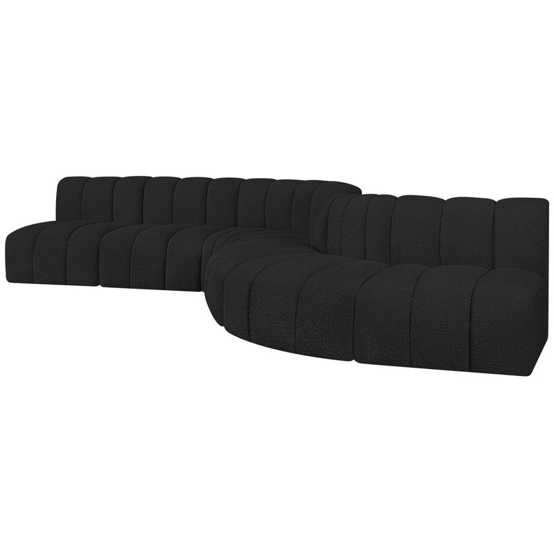 Hrishaan Upholstered Curved Sectional Reversible, Black Boucle Fabric