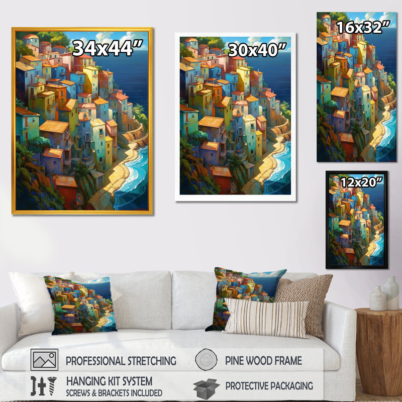 Mayowa Mediterrean Town By The Sea, H 20 po x l 12 po x P 1 po, Toile tendue