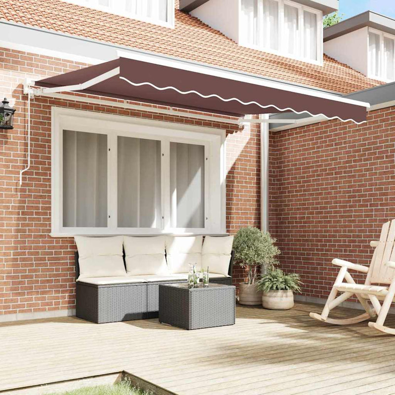 VidaXL Polyester Cover Retractable Patio Awning, Brown/White, 250cm W x 200cm D