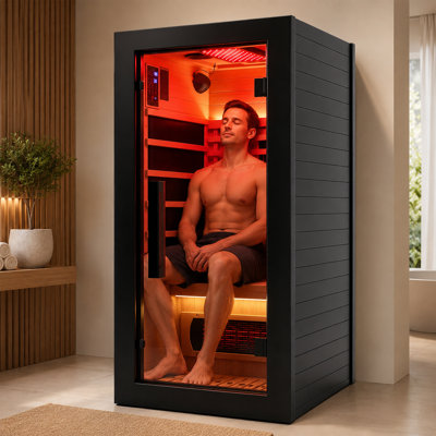 DUTHSS Far Infrared Sauna for Home,1 Person Indoor Dry Sauna with 110V/1500W Heating, WiFi and LCD Control,5 Carbon Panels,2 Red Light Tubes,Infrared Lamp,Bluetooth Audio,LED Strip Lights Strip Lights