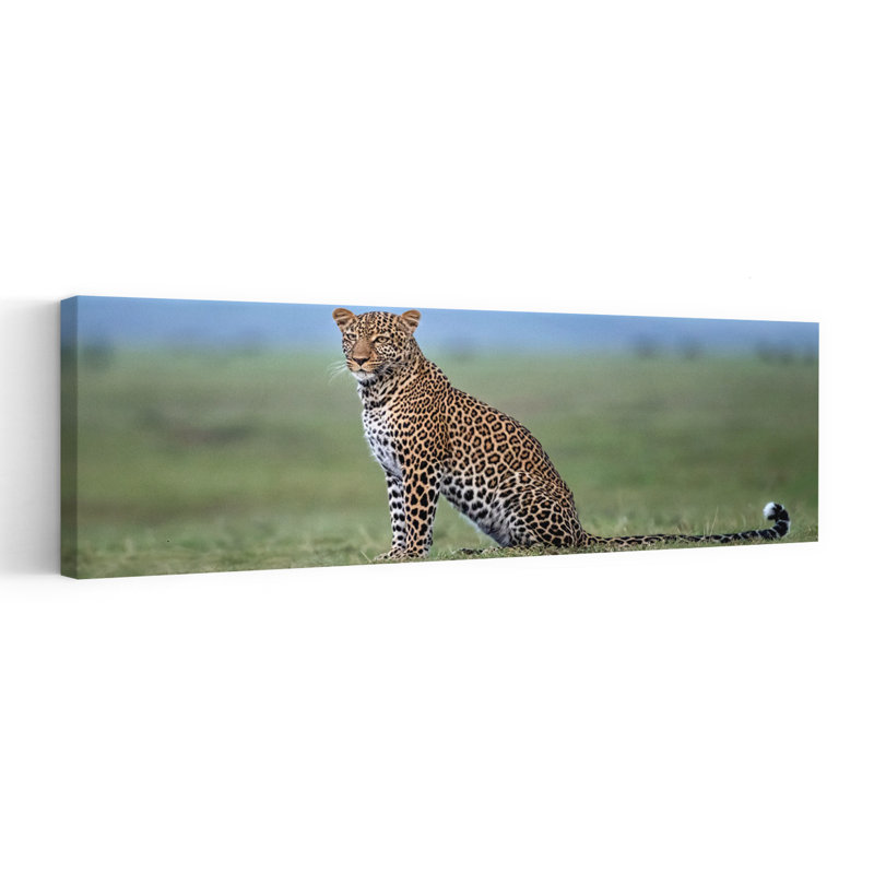Léopard sur une savane sereine élégante, art mural, H 36 po x l 12 po