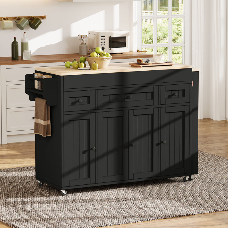 137 cm W Kitchen Island with, Black