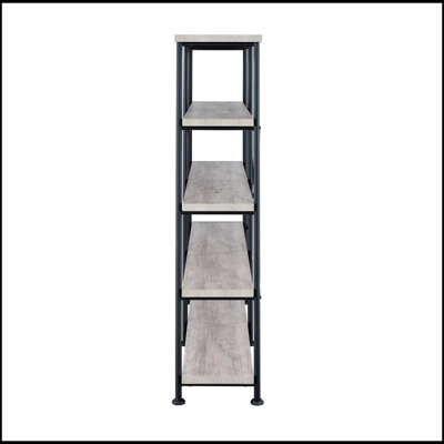 4-shelf Open Bookcase in Grey Driftwood, Perfect for Storage and Display with Modern Aesthetic and Sturdy Construction.