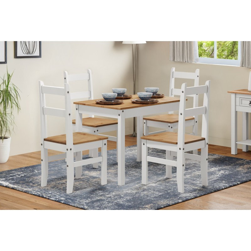 Corona White 4 - Person Solid Wood Dining Set, White