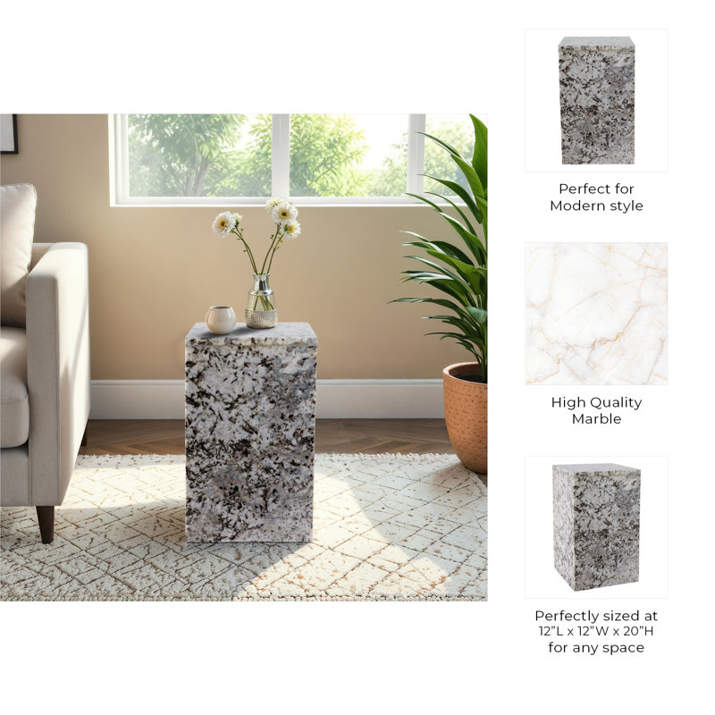 Sagebrook Home 20X12" Marble Pedestal Accent Table, White/Black, White/Black