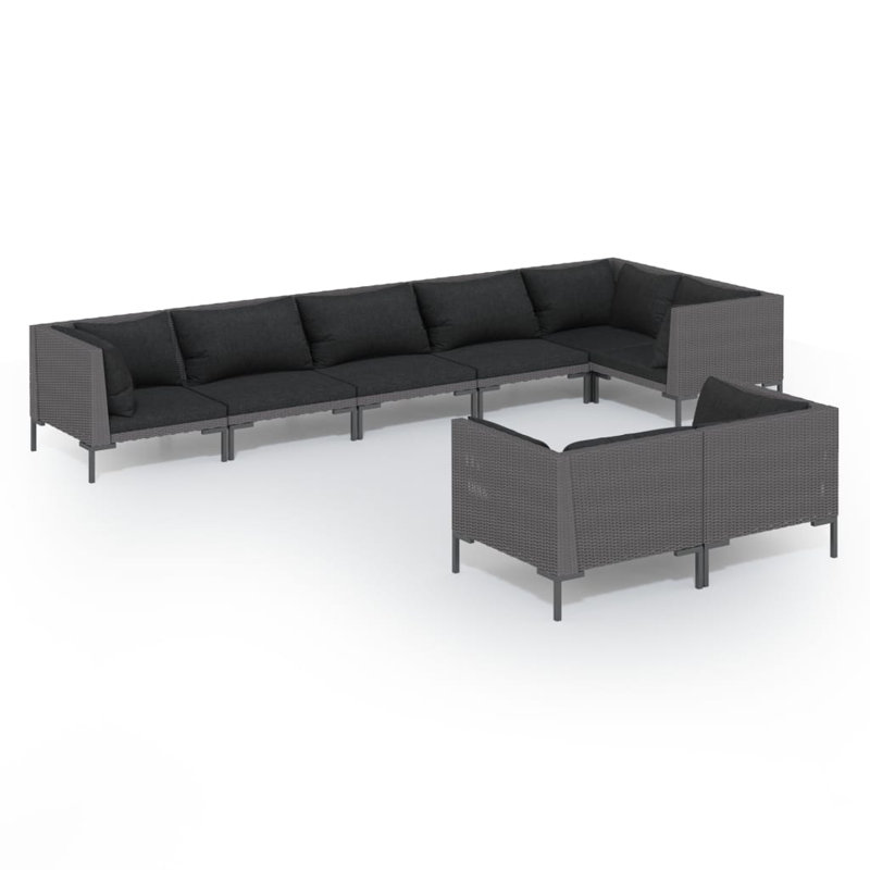 Ivy Bronx 8 Piece Garden Lounge Set With Cushions Poly Rattan Dark Grey